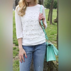 J. Crew Embroidered Lace Overlay Tee in White Floral Cotton Women's Medium